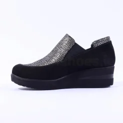 Women Marco Moreo Lola Slip On Classic Wedge - Black Suede Silver