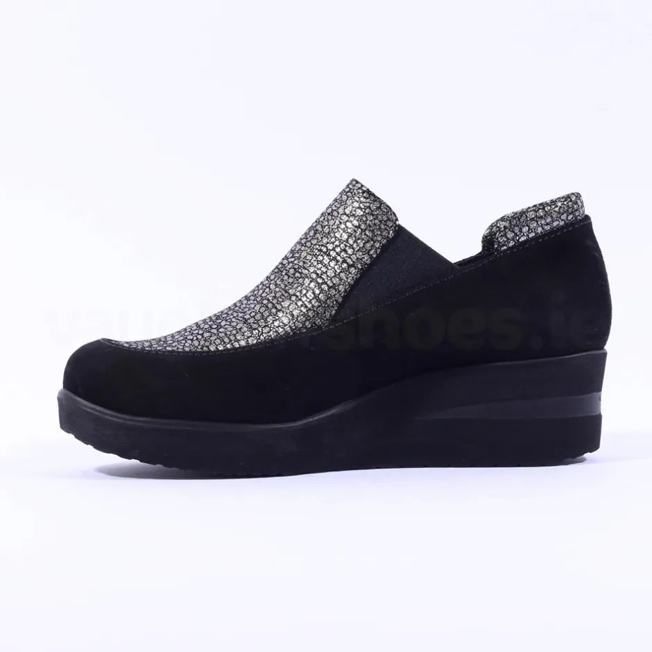 Women Marco Moreo Lola Slip On Classic Wedge - Black Suede Silver