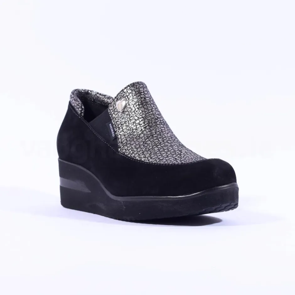 Women Marco Moreo Lola Slip On Classic Wedge - Black Suede Silver