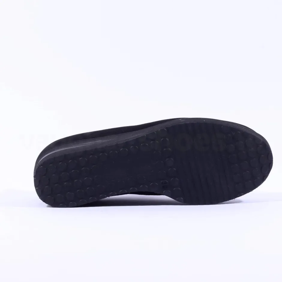Women Marco Moreo Lola Slip On Classic Wedge - Black Suede Silver