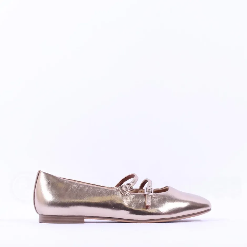 Women Tamaris Lorita Flat Double Strap Pump - Bronze Leather
