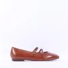Women Tamaris Lorita Flat Double Strap Pump - Cognac Leather
