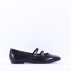 Women Tamaris Lorita Flat Double Strap Pump - Black Leather
