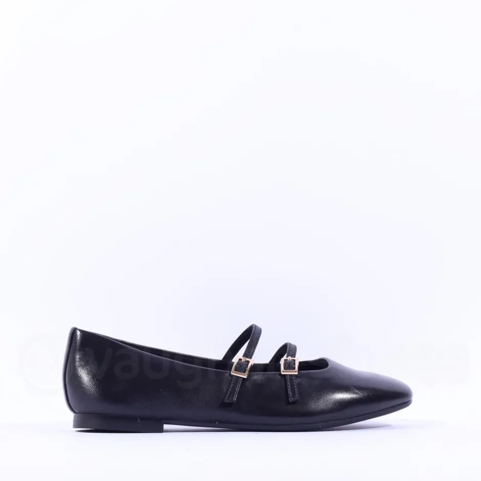 Women Tamaris Lorita Flat Double Strap Pump - Black Leather