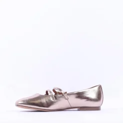 Women Tamaris Lorita Flat Double Strap Pump - Bronze Leather