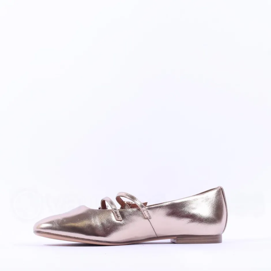 Women Tamaris Lorita Flat Double Strap Pump - Bronze Leather