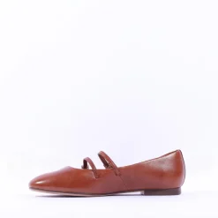 Women Tamaris Lorita Flat Double Strap Pump - Cognac Leather