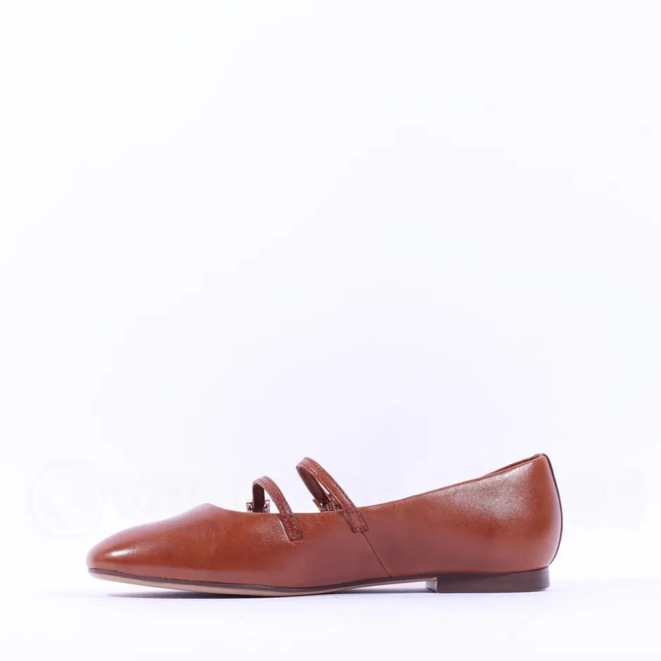 Women Tamaris Lorita Flat Double Strap Pump - Cognac Leather