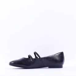 Women Tamaris Lorita Flat Double Strap Pump - Black Leather