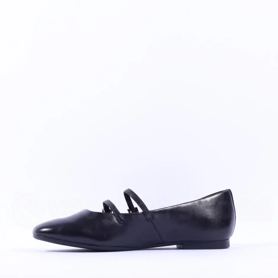 Women Tamaris Lorita Flat Double Strap Pump - Black Leather