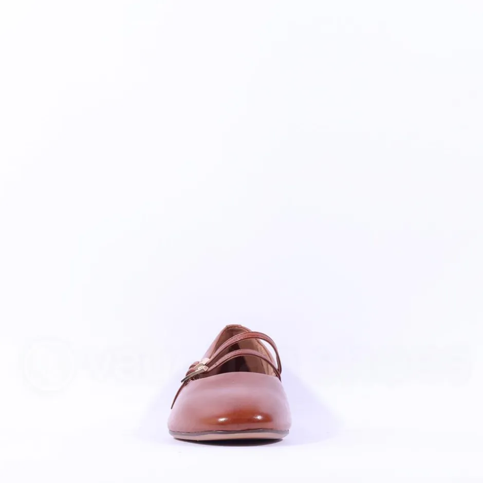 Women Tamaris Lorita Flat Double Strap Pump - Cognac Leather