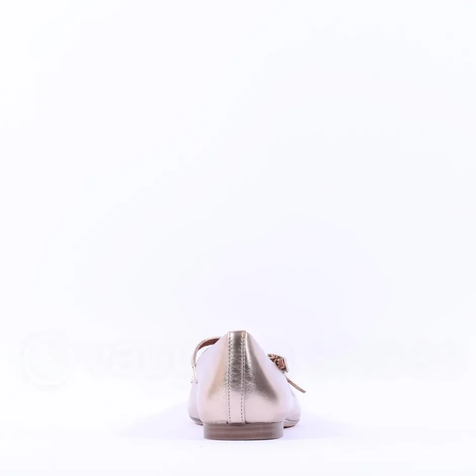 Women Tamaris Lorita Flat Double Strap Pump - Bronze Leather