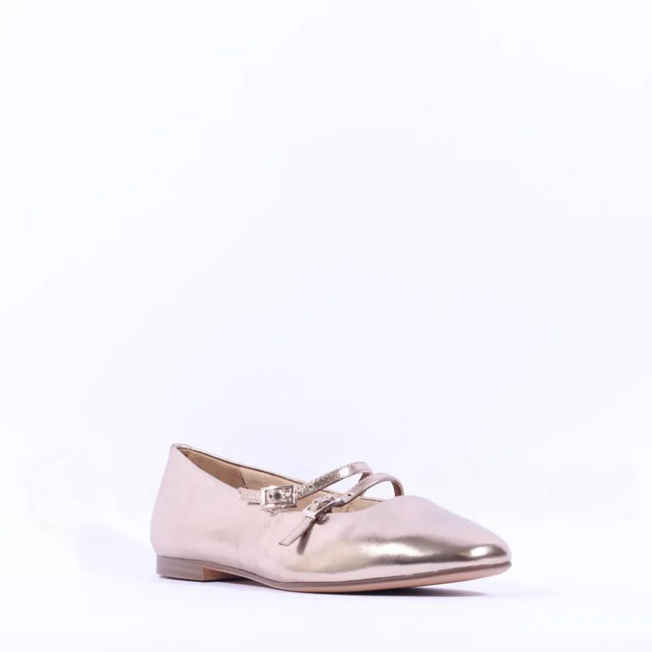 Women Tamaris Lorita Flat Double Strap Pump - Bronze Leather