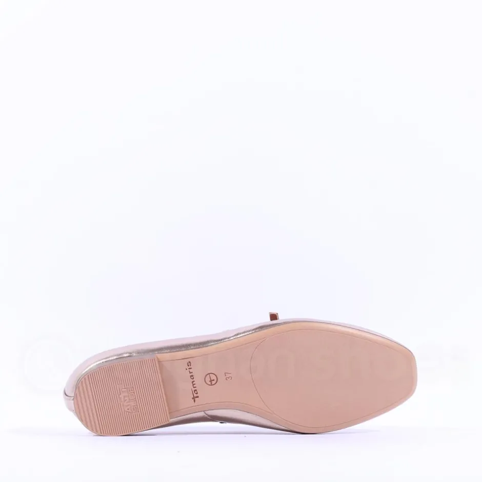 Women Tamaris Lorita Flat Double Strap Pump - Bronze Leather
