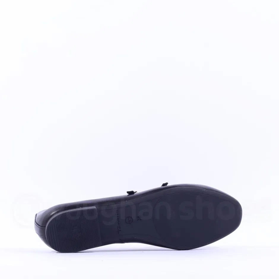 Women Tamaris Lorita Flat Double Strap Pump - Black Leather