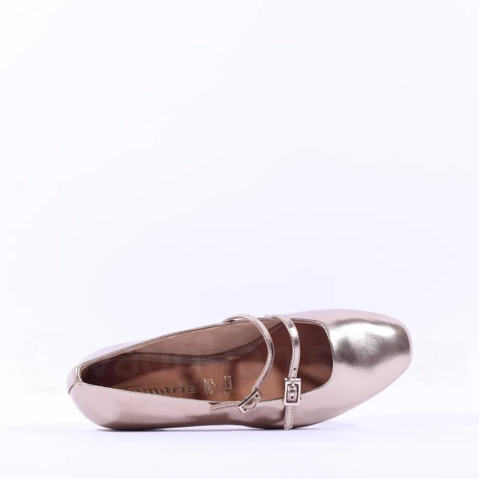 Women Tamaris Lorita Flat Double Strap Pump - Bronze Leather