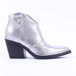 Women NeroGiardini Low Cut Block Heel Western - Silver Metallic