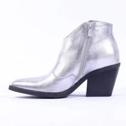 Women NeroGiardini Low Cut Block Heel Western - Silver Metallic