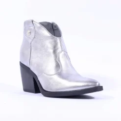 Women NeroGiardini Low Cut Block Heel Western - Silver Metallic