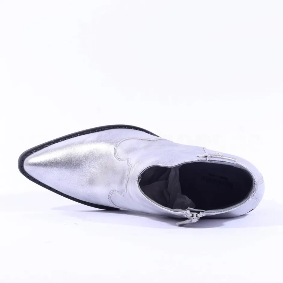 Women NeroGiardini Low Cut Block Heel Western - Silver Metallic