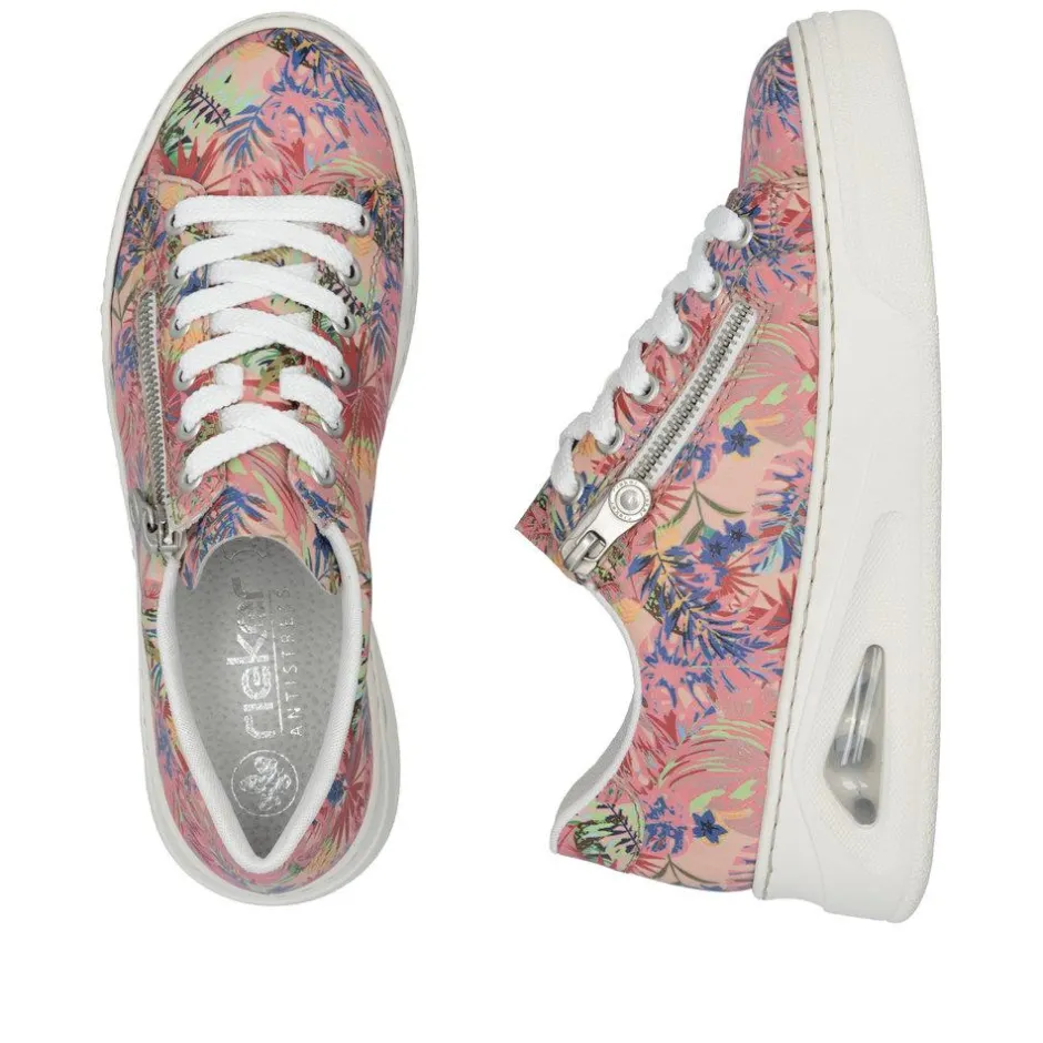 Women Rieker Low Wedge Platform Laced Trainer - Print