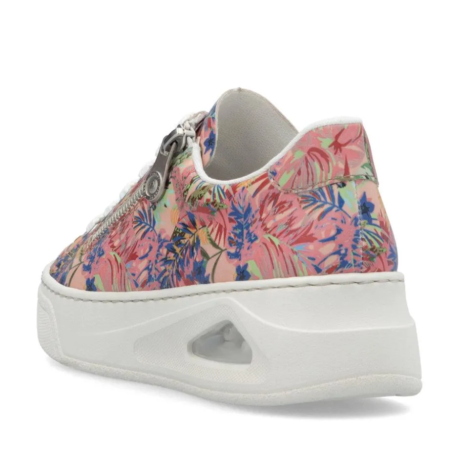 Women Rieker Low Wedge Platform Laced Trainer - Print