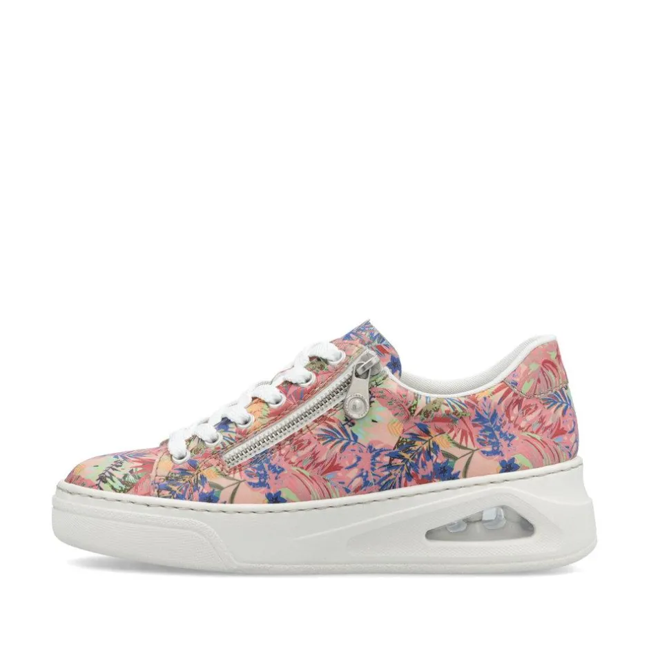 Women Rieker Low Wedge Platform Laced Trainer - Print