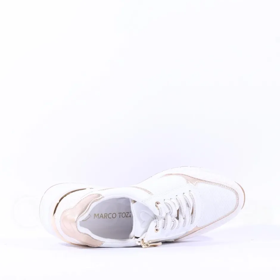 Women Marco Tozzi Magana Wedge Laced With Zip - White Gold