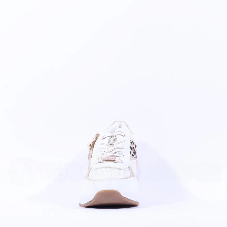 Women Marco Tozzi Magana Wedge Lacezip Trainer - White Gold Leopard
