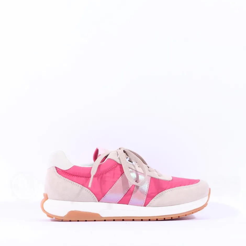 Women Ara Malibu Waffle Sole Nylon Trainer - Pink Combi