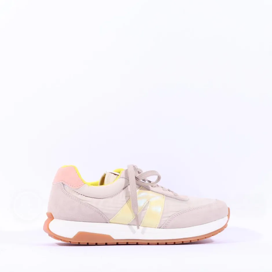 Women Ara Malibu Waffle Sole Nylon Trainer - Beige Yellow
