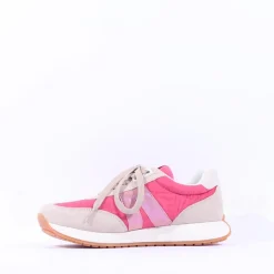 Women Ara Malibu Waffle Sole Nylon Trainer - Pink Combi