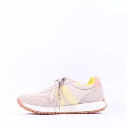Women Ara Malibu Waffle Sole Nylon Trainer - Beige Yellow