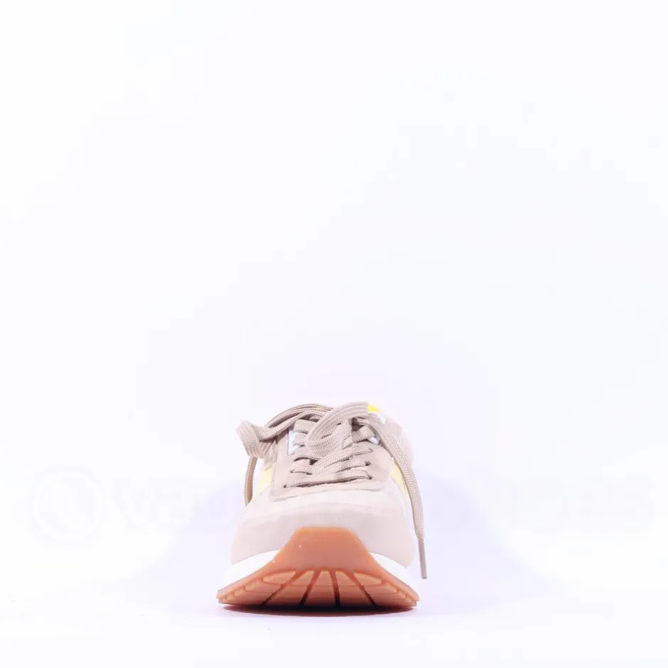 Women Ara Malibu Waffle Sole Nylon Trainer - Beige Yellow