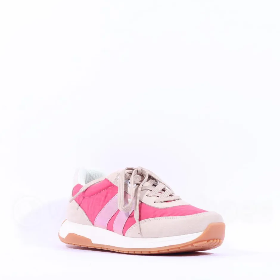 Women Ara Malibu Waffle Sole Nylon Trainer - Pink Combi