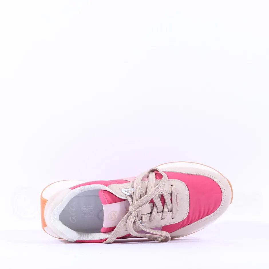 Women Ara Malibu Waffle Sole Nylon Trainer - Pink Combi