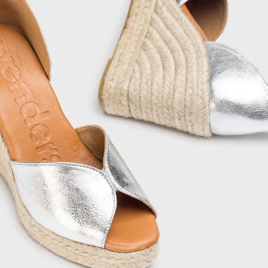 Women Wonders Manly Espadrille Peeptoe Wedge - Silver Metallic