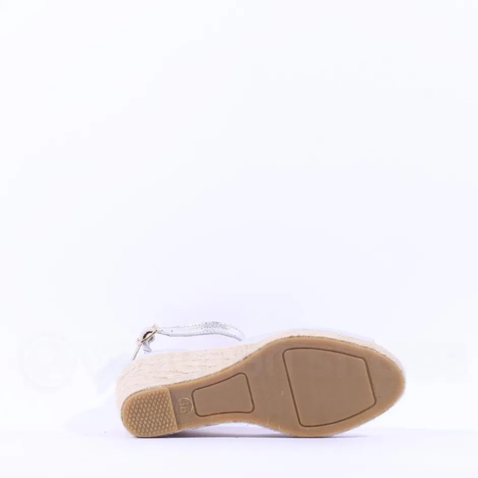 Women Wonders Manly Espadrille Peeptoe Wedge - Silver Metallic