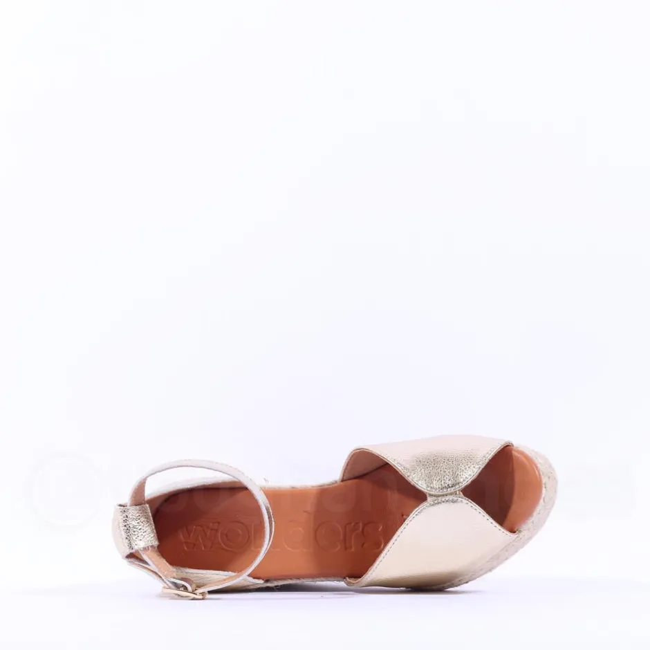 Women Wonders Manly Espadrille Peeptoe Wedge - Gold Metallic