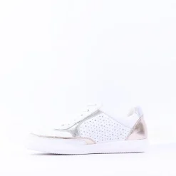Women Caprice Manou Cut Out Laced Trainer - White Silver