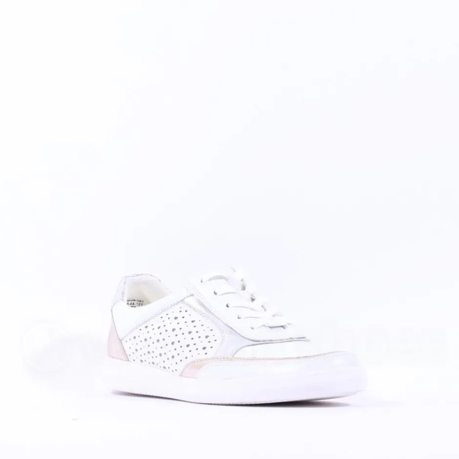 Women Caprice Manou Cut Out Laced Trainer - White Silver