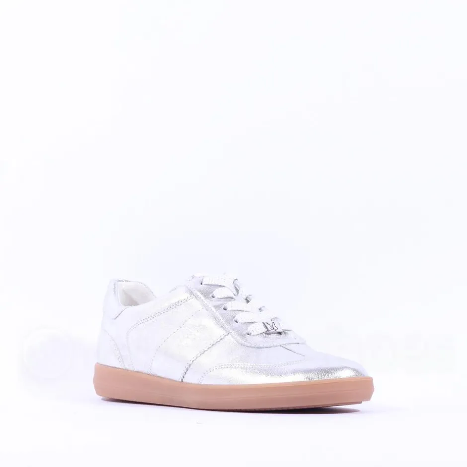 Women Caprice Manou Laced Gumsole Trainer - Silver Metallic