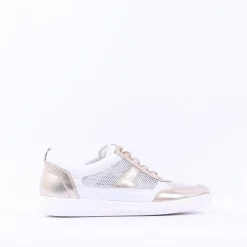 Women Caprice Manou Mesh Panel Lace Trainer - White Gold Leather