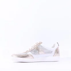 Women Caprice Manou Mesh Panel Lace Trainer - White Gold Leather
