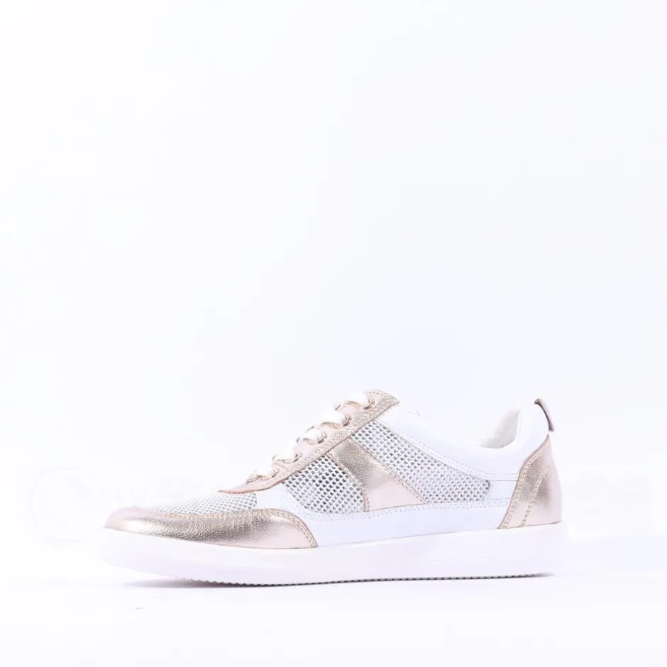 Women Caprice Manou Mesh Panel Lace Trainer - White Gold Leather