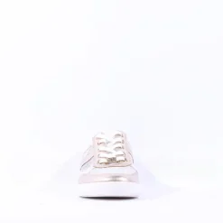 Women Caprice Manou Mesh Panel Lace Trainer - White Gold Leather
