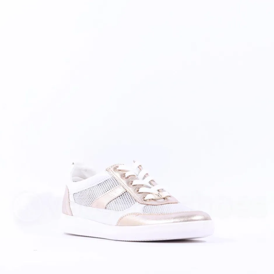 Women Caprice Manou Mesh Panel Lace Trainer - White Gold Leather