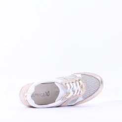 Women Caprice Manou Mesh Panel Lace Trainer - White Gold Leather