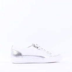 Women Caprice Manou Side Zip Lace Shoe - White Silver