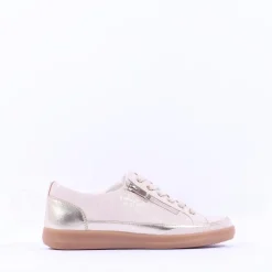 Women Caprice Manou Side Zip Lace Shoe - Cream Gold